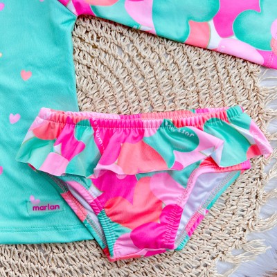 Linha Praia - Blusa Manga Longa com Proteção UV50+ e Calcinha - Ice Cream - Verde e Rosa